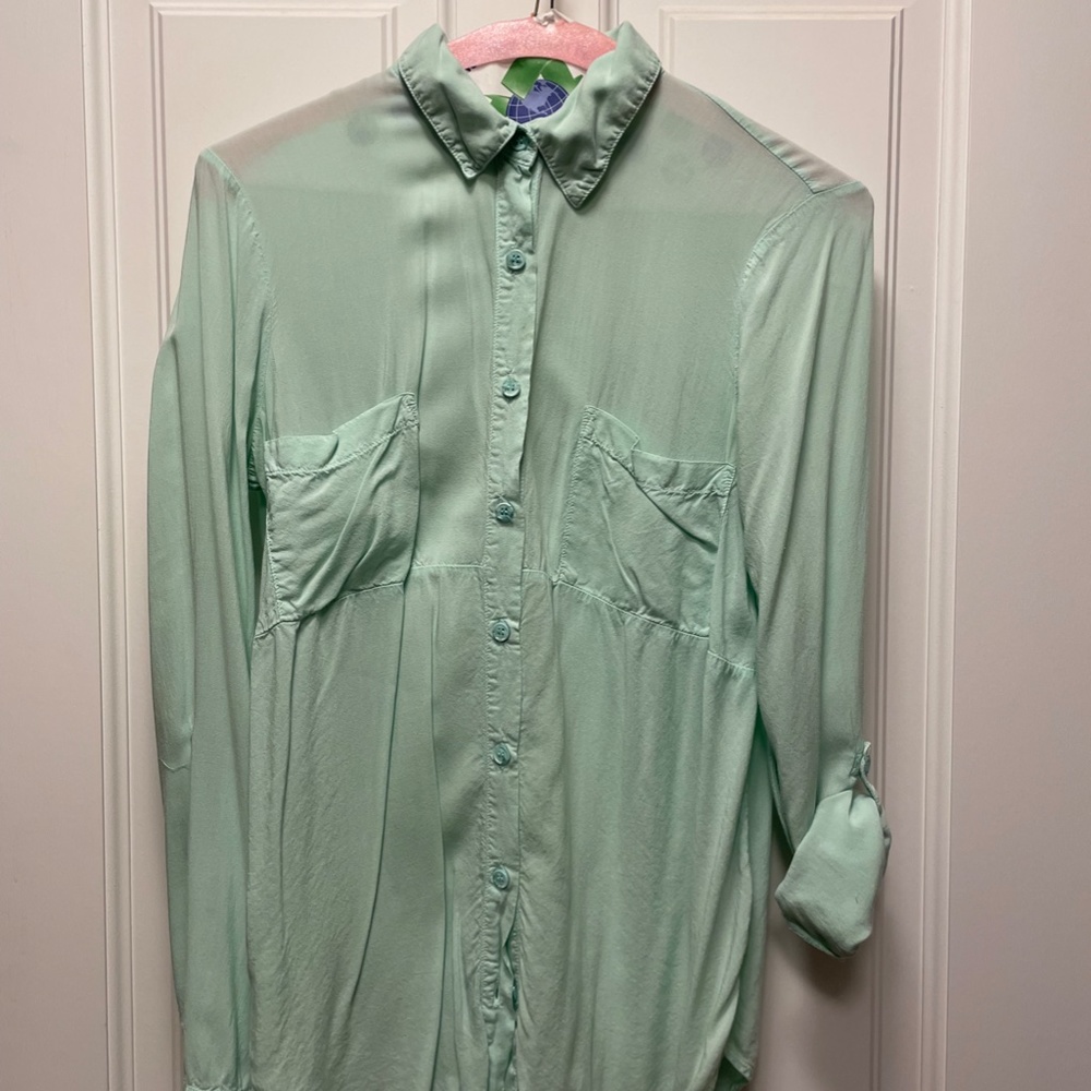 Splendid Light Green Button-Down Blouse Size Small - image 1